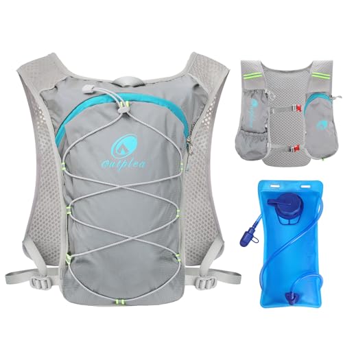 Lightweight Hydration Backpack with 2L Water Bladder for Men Women, Small Water Backpacks Running Vest for Hiking - color: Light Gray