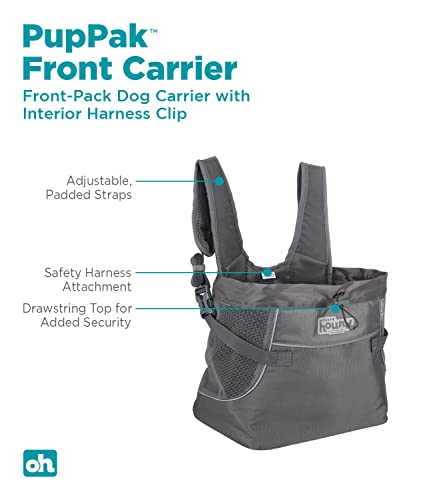 Outward Hound PupPak Dog Front Carrier, Small, Grey – Hands-Free Hiking & Camping Pet Backpack for Small Pets up to 10 lbs, Padded Straps, Breathable Mesh, Water-Resistant, Safety Clip - size: 12.0"L x 7.0"W x 11.5"H