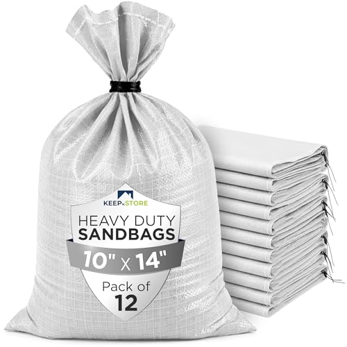 Heavy Duty Sand Bags Pack of 12, White Empty Sandbags with Built-In Ties, Woven Polypropylene UV Protection 1600 Hours, Fillable Bags for Flood Control, Weight, 10x14 inches, 15 Pounds Volume - size: 10"W x 14"L, style: Pack of 12