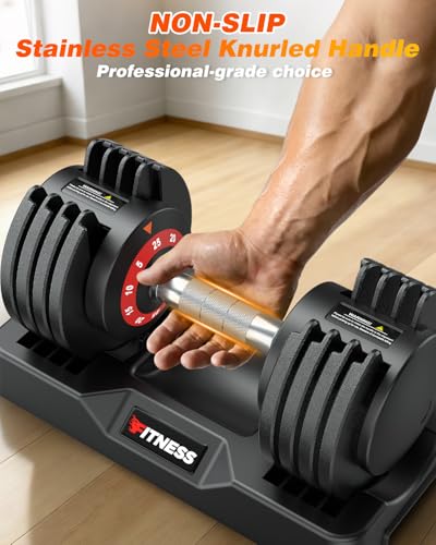 Rendpas Adjustable Dumbbells Set of 2, 5-in-1/10-in-1/16-in-1 Quick-Lock Hand Weights 25/55/80 lbs Pair, Anti-Slip Handle Free Weights Set for Home Gym Strength Training for Men Women - color: Pro-25LBS Pair-Knurled Handle