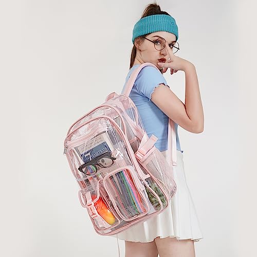 abshoo Large Clear Backpack For Girls Women School Bookbag Heavy Duty Transparent Backpack (Pink) - color: Pink