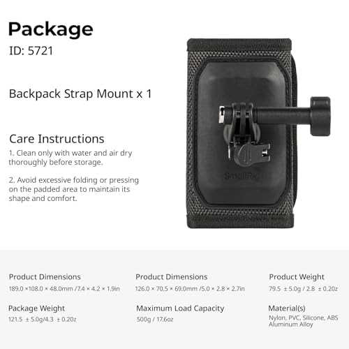 SMALLRIG Backpack Strap Mount for GoPro Hero 13/12/11, for DJI Osmo Nano Action 6/5 Pro/4/Pocket 3, for Insta360 X5/4/3/Ace Pro 2, Hook and Loop Fastener Clip Mount with Ball Head Adapter Base -5721 - style: Backpack Strap