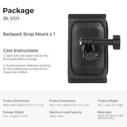 SMALLRIG Backpack Strap Mount for GoPro Hero 13/12/11, for DJI Osmo Nano Action 6/5 Pro/4/Pocket 3, for Insta360 X5/4/3/Ace Pro 2, Hook and Loop Fastener Clip Mount with Ball Head Adapter Base -5721 - style: Backpack Strap