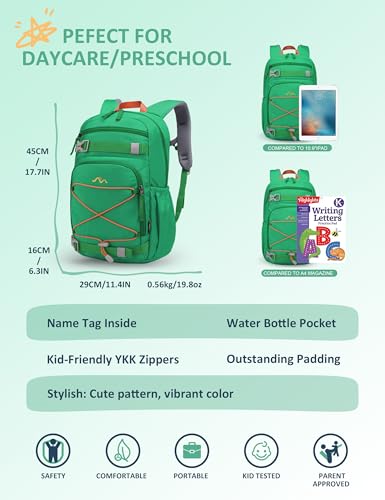 MOUNTAINTOP 18L Kids Backpack, Lightweight Children Daypack for Boys Girls, School Bag with Chest Strap, 29 * 16 * 45CM - color: Green
