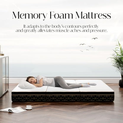 GEMBED Tri-Fold Memory Foam Mattress Twin - 4 Inch Portable Folding Sofa Bed with Handle & Washable Cover, Floor Sofa Bed with Non-Slip Base, Space-Saving for Room, Travel, Guest Bed, RV, 75"x38"x4" - size: Twin Size, style: 4 Inch