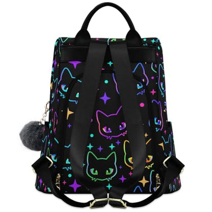 MNSRUU Women Backpack Purse Colorful Neon Cat Heads Backpack for Women Anti-theft Shoulder Bag Carry On Backpack Lightweight Rucksack Fashion Travel Ladies Bags - color: Cute 26