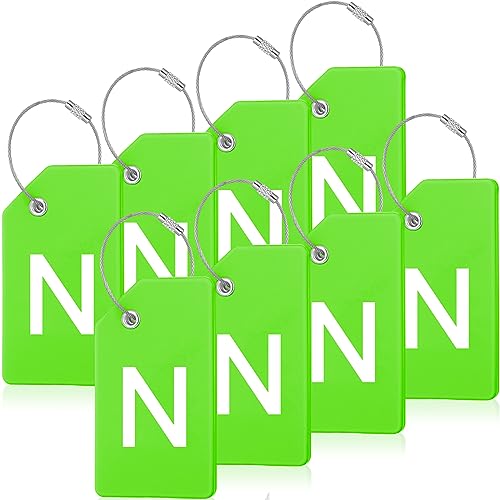 8 Pcs Initial Letter A-Z Luggage Tags Silicone Suitcase Instrument Tag with Name Card and Stainless Steel Loop(Letter N,Green) - size: Letter N, style: Green