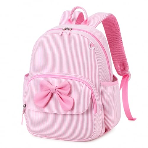 BTOOP Kids Backpack for Boys Girls 3-6, Preschool Kindergarten Backpack with Insulated Lunch Compartment & Chest Strap (Pink Stripes-M, Age 3-6 (14.5" H Fit Folder)) - color: Pink Stripes-m, size: Age 3-6 (14.5" H Fit Folder)