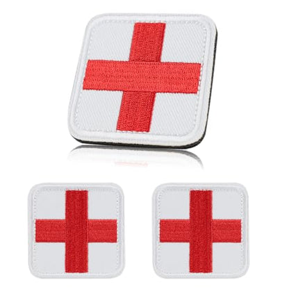 2x2-Inch Embroidered Medical First Aid Patch Cross Red Appliques with Hook & Loop for Tactical Backpacks Pouches Bags Jackets, 2 Pack, White - color: White