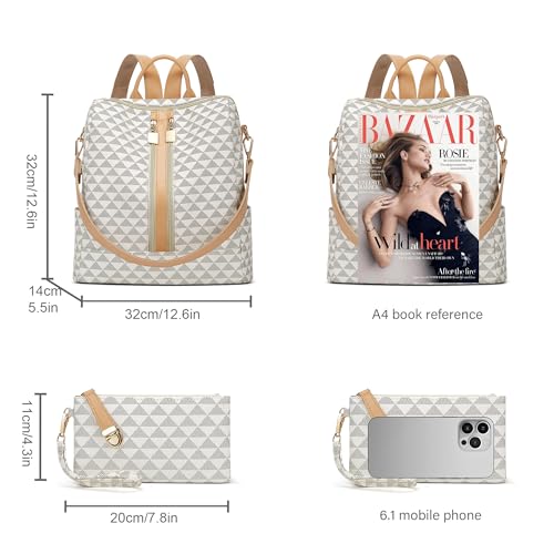 Makes Backpack Purse for Women PU Leather Travel Satchel Handbag Convertible Design Bag with Purse 2 Piece - color: Beige Double