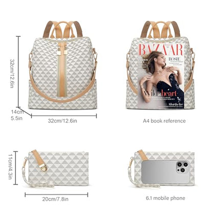Makes Backpack Purse for Women PU Leather Travel Satchel Handbag Convertible Design Bag with Purse 2 Piece - color: Beige Double