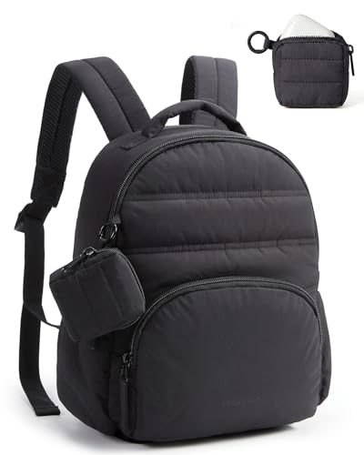 BAGSMART Small Backpacks for Women, Lightweight Puffer Mini Backpack Purse with Pouch, Quilted Casual Daypack, Water-Resistant Bookbag for Daily Travel College, 2-in-1 Set, Black - color: Jet Black