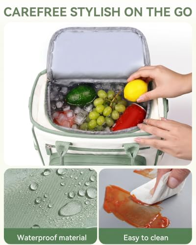 HOMESPON Insulated Lunch Bag Women Wide Opening Adult Lunch Box Large Leakproof Cooler Bag for Work Picnic Beach Family College Lunch Teacher Tote Bag with Adjustable Shoulder Strap Cup Holder(Green) - color: Green