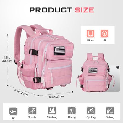 Boomistry 15L Mini Tactical Backpack Small Tactical Backpack for Women, Military Backpack for Gym, Hiking, Daily (Pink-15L) - color: Pink-15l