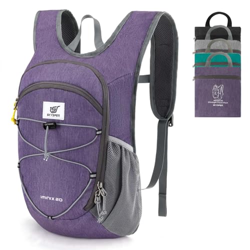 SKYSPER 15L/20L Foldable Hiking Backpack Lightweight Packable Travel Daypack with Chest Strap Small Folding Pack for Walking - color: Purple, size: 20l
