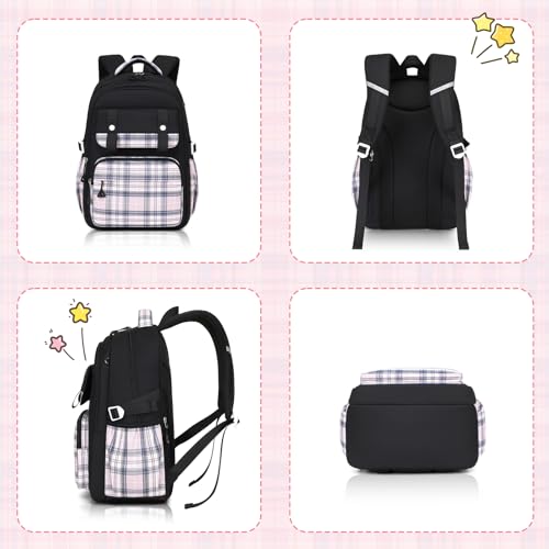 MUSEVOS Girls Backpack with Lunch Bag, Elementary Middle School Backpack, Large Capacity Kids Bookbag 3 Pcs Set - color: Blackpink-3pcs-set