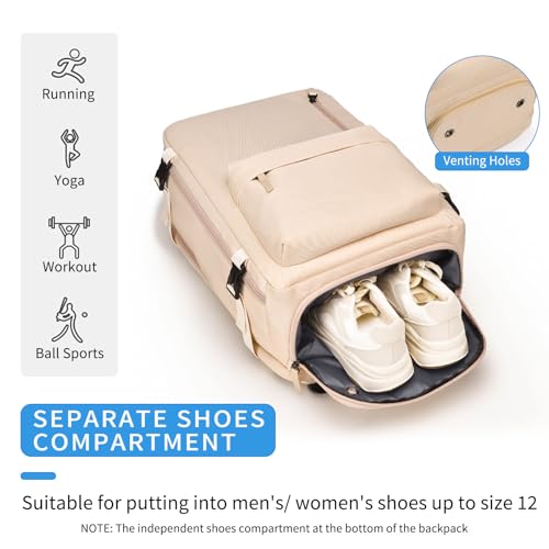 GAEKEAO Travel Backpack for Women Men, Airline Approved 15.6 Inch Laptop Carry On Backpack with Shoe Pouch Luggage Weekender Bag for Travel Business Work Hiking Beige - color: B02 Beige