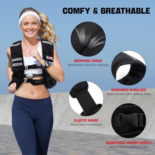Weighted Vest, 5lb/10lb/12lb/15lb Weight Vest with Reflective Stripe for Women, Men, Rucking Vest for Walking Strength Training Running, Workout, Jogging - size: 10 lb