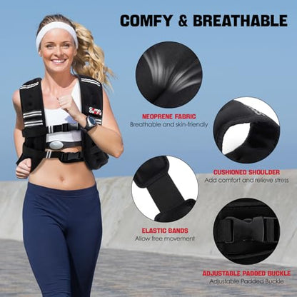 Weighted Vest, 5lb/10lb/12lb/15lb Weight Vest with Reflective Stripe for Women, Men, Rucking Vest for Walking Strength Training Running, Workout, Jogging - size: 10 lb