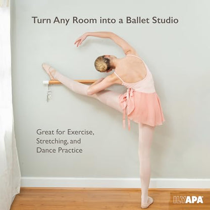 Ilyapa Ballet Barre Bare for Home - Wood Adjustable Wall Mount Ballet Bar Dance Equipment for Barre Workout & Ballet Stretching, Powdercoated White Brackets - size: 4 Ft 4 in.