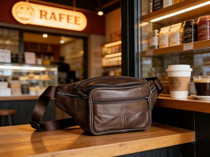 large 6 Pockets Leather Fanny Pack Travel Waist packs Waist Pack Suitable for Outdoor Mountaineering Travel Camping Cycling Running etc Fanny packs (Dark brownk) - color: Dark brown 2025 model