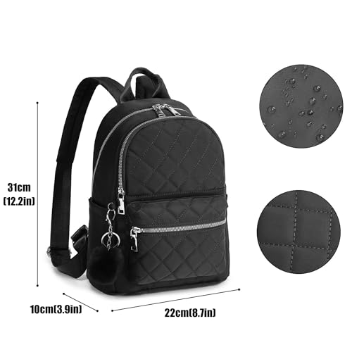 TANTOMI Mini Backpack Purse for Women Lightweight Small Backpack Purse Travel bookbag with Pom - color: Black