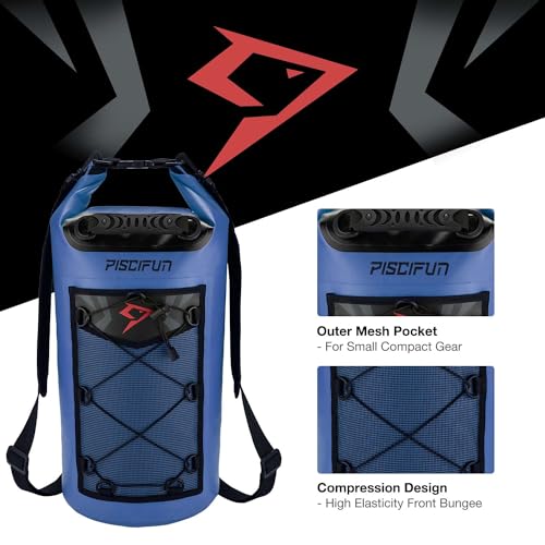 Piscifun Dry Bag, Waterproof Floating Backpack 10L/20L/30L/40L with Waterproof Phone Case for Boating, Kayaking, Fishing - color: Sapphire Blue, style: 20l