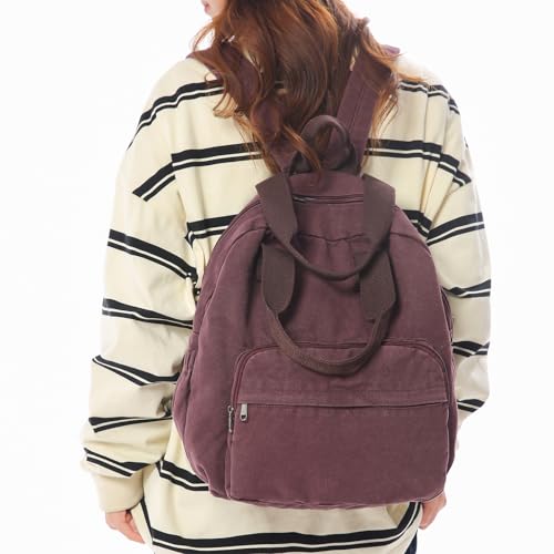 MaxxCloud Unisex Casual Canvas Laptop Backpack,Lightweight Work Daypack Travel Bag,Men Women Top Handle Rucksack - color: Purple
