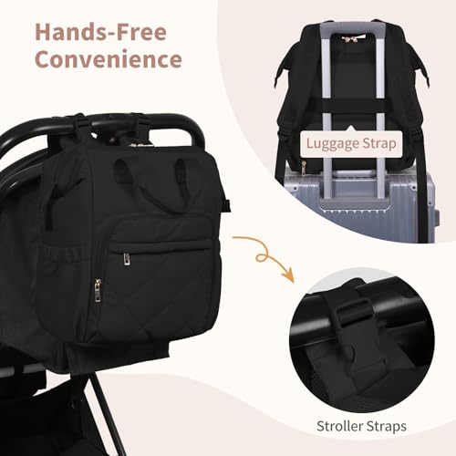 CEI-CEI Diaper Bag Backpack for Mom and Dad, Puffer Baby Bag Backpack with Insulated Pocket, Water-Resistant, Unisex Travel Backpack with Changing Pad & Stroller Straps - color: Black