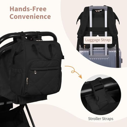 CEI-CEI Diaper Bag Backpack for Mom and Dad, Puffer Baby Bag Backpack with Insulated Pocket, Water-Resistant, Unisex Travel Backpack with Changing Pad & Stroller Straps - color: Black