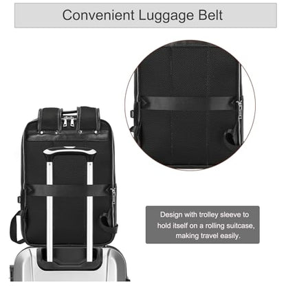 Genuine Leather Backpack Men Casual Daypack 15.6 Inch Laptop Rucksack Business Travel Outdoor Shoulder Bag with Trolley Sleeve (Black) - color: 8028-black