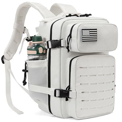 QT&QY 25L/45L Military Tactical Backpack For Men Molle Daypack 3 Day Bug Out Bag Hiking Rucksack With Bottle Holder - color: 25l White