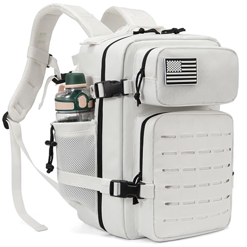 QT&QY 25L/45L Military Tactical Backpack For Men Molle Daypack 3 Day Bug Out Bag Hiking Rucksack With Bottle Holder - color: 25l White