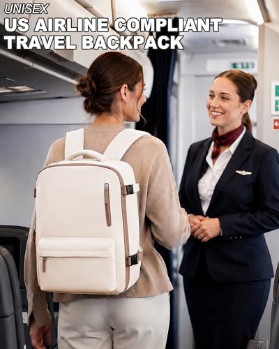 VECAVE 18x14x8 TSA-Approved Personal Item Backpack – Under Seat Carry-On Travel Bag for Women, Fits 15.6" Laptop, with Water Bottle & Shoe Pouch, Airline Travel Backpack Flight approved BeigeBrown - color: H9-beige, size: Large