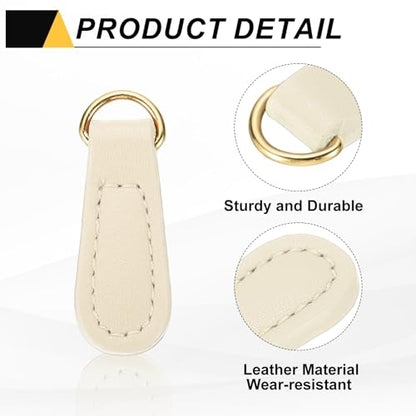 uxcell 6pcs Zipper Pull, 1.57 Inch Leather Zip Puller Zipper Replacement Repair Kit Head Handle for Luggage Clothing Jackets Backpacks Boots, White - color: White