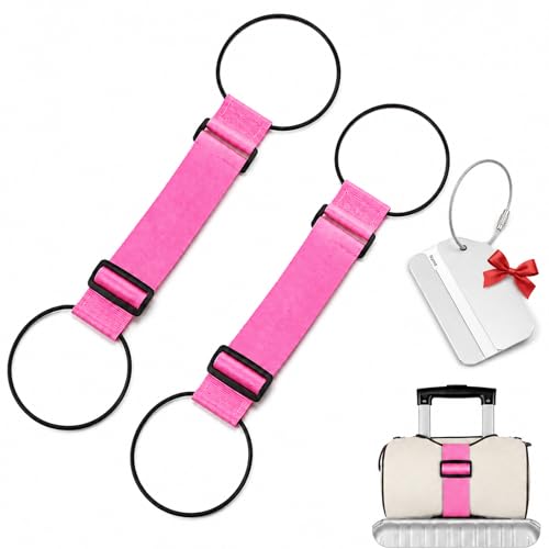 Adjustable Luggage Strap Bungee for Suitcase Handle, Elastic Luggage Connector Straps for Suitcases, Extra Bag Travel Belt for Carry On, Backpack, Duffel, Trolley Accessories (Pink) - color: Pink