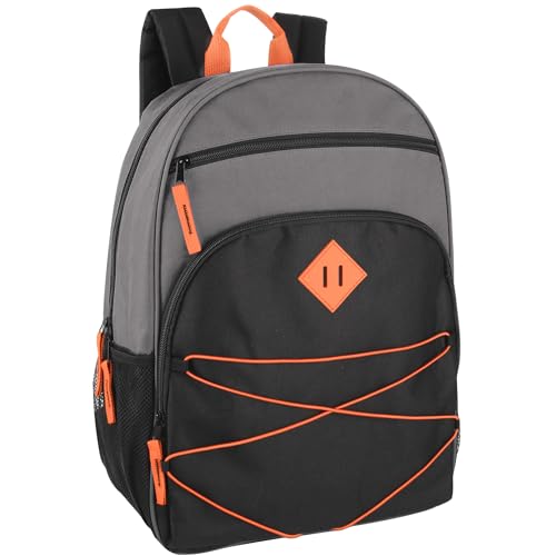 Summit Ridge Backpacks with Bungee Cord Front | 17” Multi Pocket Backpack for Adults, College, Travel (Grey/Black) - color: Grey/Black
