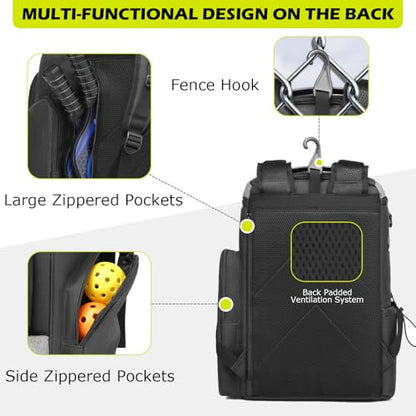 HAMBOLY Premium Pickleball Bag for Men & Women — Large Pickleball Backpack with Padded Paddle Pocket & Shoe Compartment, Tournament Ready with Insulated Cooler & Fence Hook - color: Dark Grey + Purple