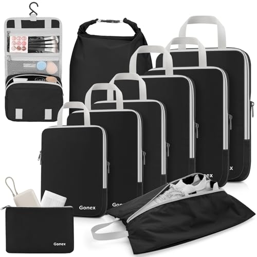 Gonex 10-Piece Compression Packing Cubes with Travel Organizer Set - color: 10-Black, size: 10 Set