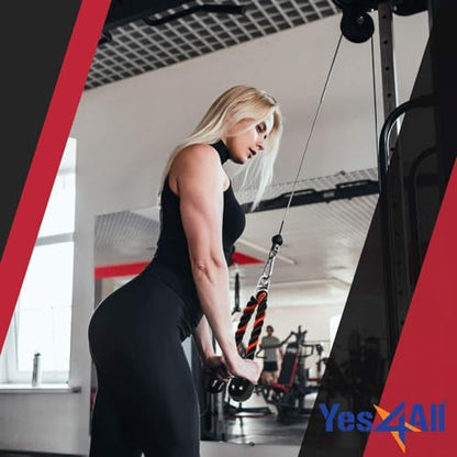 Yes4All Deluxe Tricep Rope Cable Attachment, 27 & 36 inch with 4 Colors, Exercise Machine Attachments Pulley System Gym Pull Down Rope with Carabiner - color: D. 27" Red Black