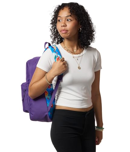 JanSport SuperBreak Plus Backpack with Padded 15-inch Laptop Sleeve and Integrated Bottle Pocket - Spacious and Durable Daypack for Work and Travel, Daydream Contrast Purple/Blue/Purple/Mul - color: Daydream Contrast Purple/Blue/Purple/Mul