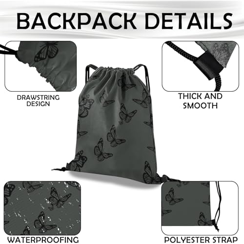 Drawstring Backpack Draw String Bag Waterproof for Sports Gym Beach Travel Cute Aesthetic Sackpack Men Women (13"×17")-Butterfly - color: S-18-butterfly