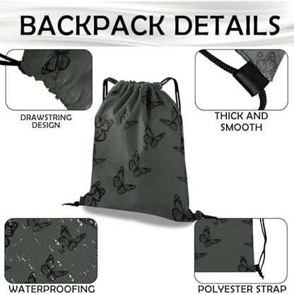 Drawstring Backpack Draw String Bag Waterproof for Sports Gym Beach Travel Cute Aesthetic Sackpack Men Women (13"×17")-Butterfly - color: S-18-butterfly