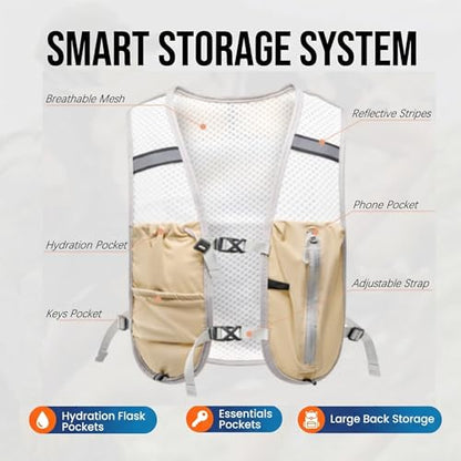 Hydration Backpack Lightweight Running Vest for Women Men with 500ml Soft Flask Hiking Daypack - color: Khaki Vest Only
