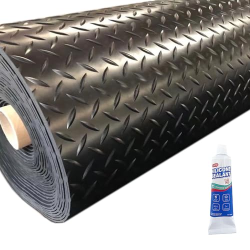 Heavy Duty Diamond-Plate Rubber Flooring Roll 4x8 FT, Multi-Purpose Waterproof Anti-Slip Floor Mat, Easy to Clean Under Equipment, Mats for Garage, Gym, Stable, Basement, Kennel - size: 4 ft x 8 ft x 0.1 in