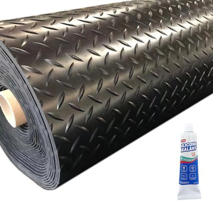 Heavy Duty Diamond-Plate Rubber Flooring Roll 4x10 FT, Multi-Purpose Waterproof Anti-Slip Floor Mat, Easy to Clean Under Equipment, Mats for Garage, Gym, Stable, Basement, Kennel - size: 4 ft x 10 ft x 0.1 in