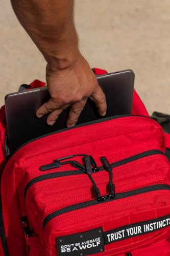 WOLFpak 35L Athletic Gym Backpack - Durable 1000D Waterproof Oxford Material with MOLLE Webbing, Laptop Pocket & Dual Cup Holders, Durable Fitness/Travel/Military Daypack (Elite Red) - color: Elite Red