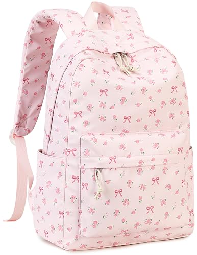 Bluboon School Backpack for Teen Girls Women Laptop Backpack College Bookbags Middle School Travel Work Commuter Back Pack - color: Pink Bow Tie