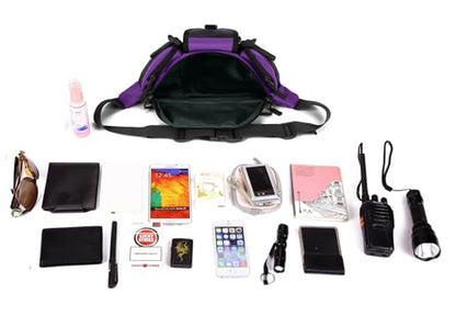 ArcEnCiel Tactical Fanny Pack for Men Women Waist Bag Hip Belt Outdoor Hiking Fishing Bumbag with Patch (Purple) - color: Purple