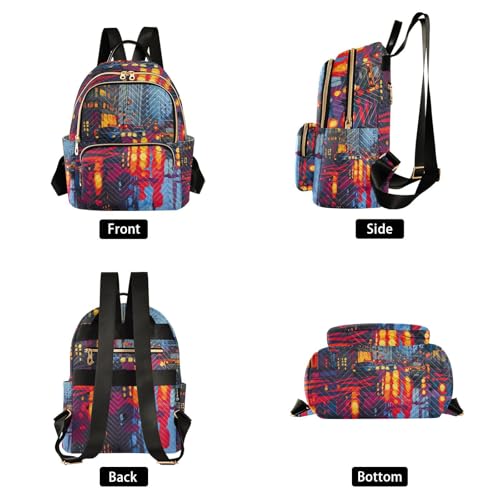 Women's Backpack City Street Print for Travel Commute, Cloth Shoulder Bag Double Zipper Size S - size: 10.2×5.1×12.5 IN